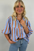 Stripe Crinckled Ruffled Sleeve Button up Loose Shirt